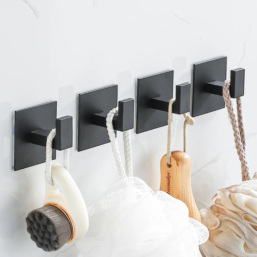 Adhesive Wall Hooks – Heavy Duty Black Hangers for Bathroom and Kitchen