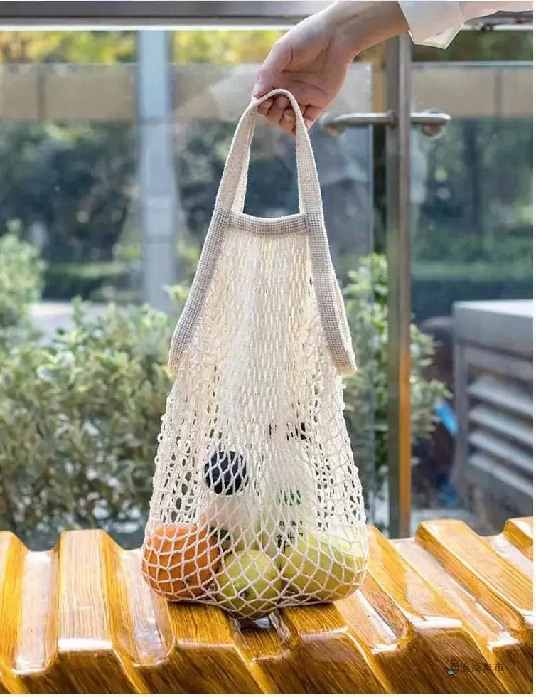 Reusable Cotton Mesh Tote Bag – Eco-Friendly Produce Storage for Grocery Shopping