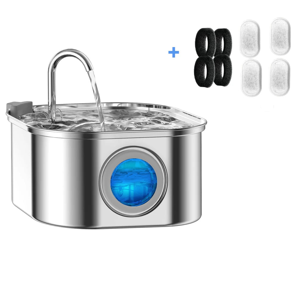 Stainless Steel Pet Water Fountain – 3.2L Automatic Dispenser for Cats and Dogs