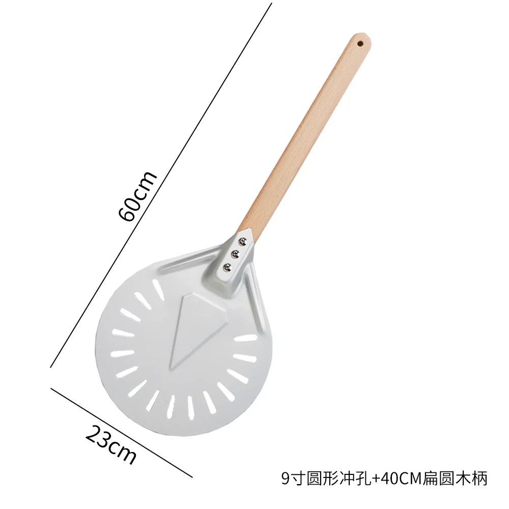 Perforated Aluminum Pizza Peel – Non-Slip Wooden Handle for Home Baking