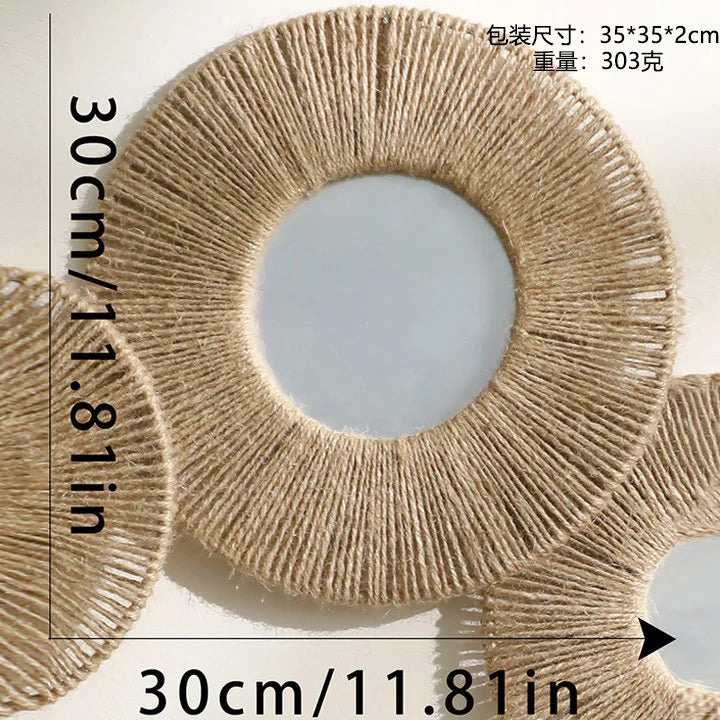 Round Hemp Rope Wall Mirror – Farmhouse Boho Decor for Bedroom and Bathroom