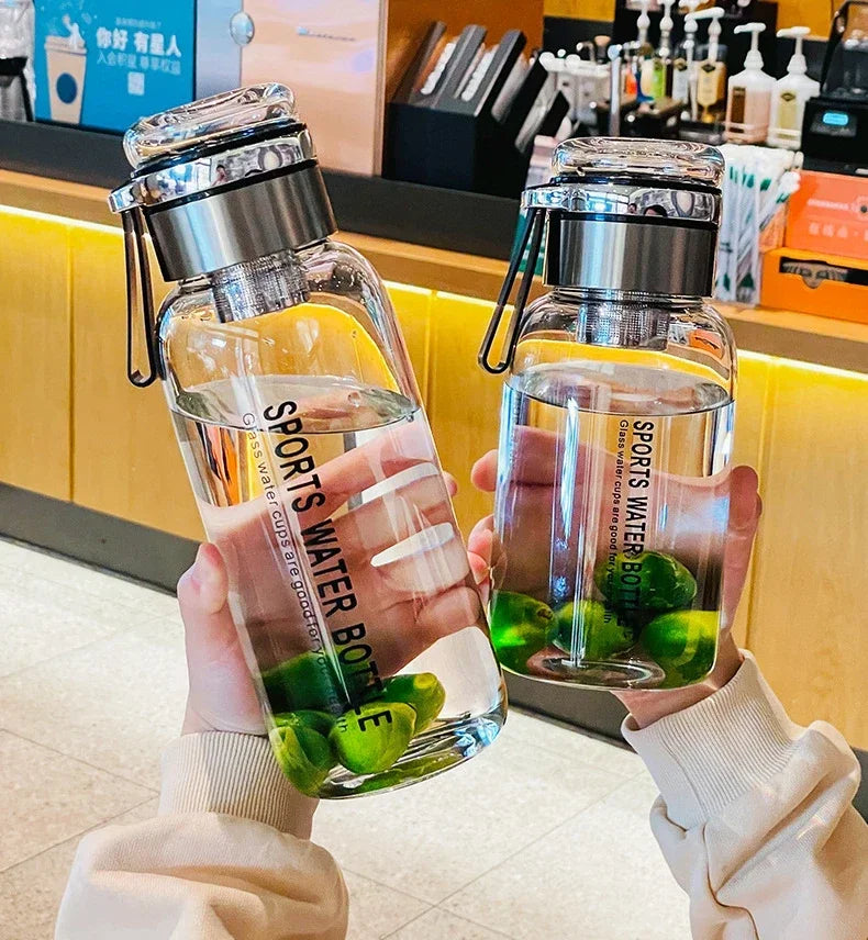 Large Capacity Glass Water Bottle – Transparent Milk Juice Cup for Outdoor Sports