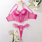 Floral Embroidered Mesh Lingerie Set – Sexy See-Through Bra and Panty for Women