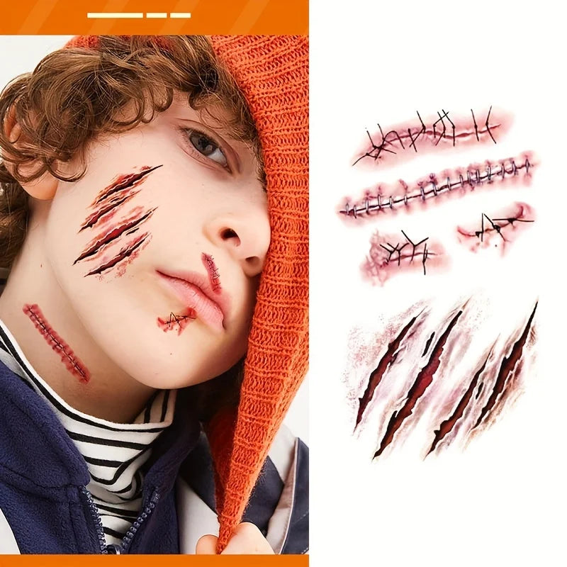 Realistic Fake Scar Tattoos – Bloody Wound Decals for Halloween Makeup