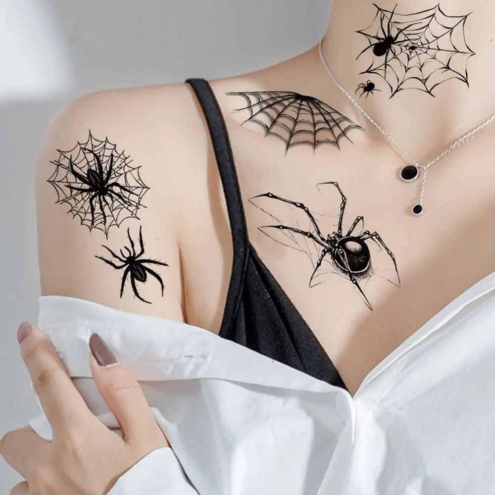 Spider Web Temporary Tattoo Stickers – Waterproof Halloween Face Body Art