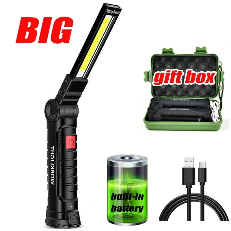 Rechargeable Magnetic Work Light – 360 Rotating Flashlight for Repair Camping