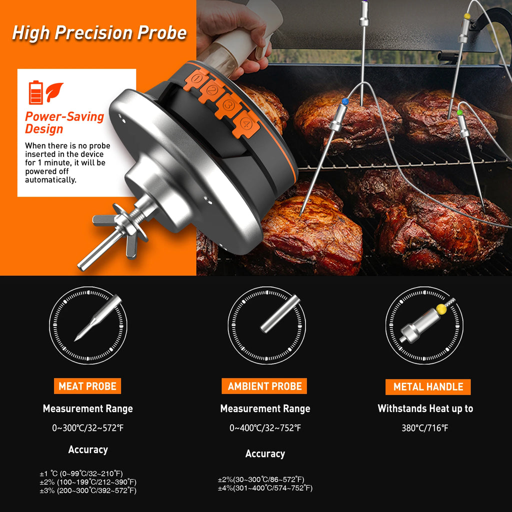 Wireless Meat Thermometer – Bluetooth App-Controlled for BBQ Grill and Smoker