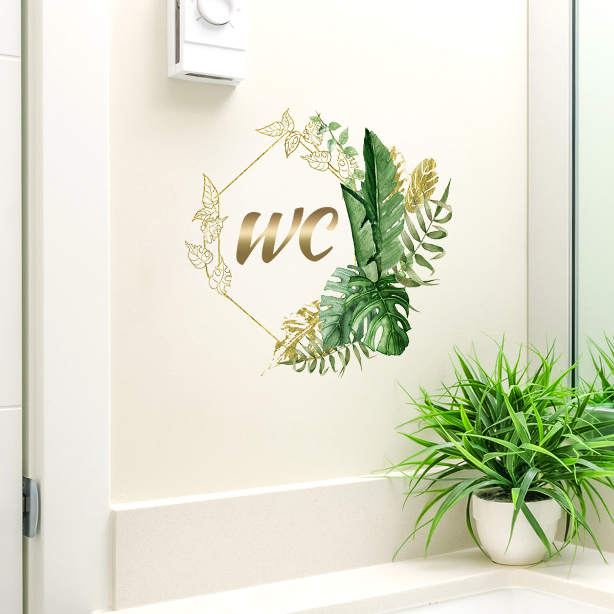 Vinyl Green Plant Wall Sticker – Waterproof Bathroom Toilet Decal Sign