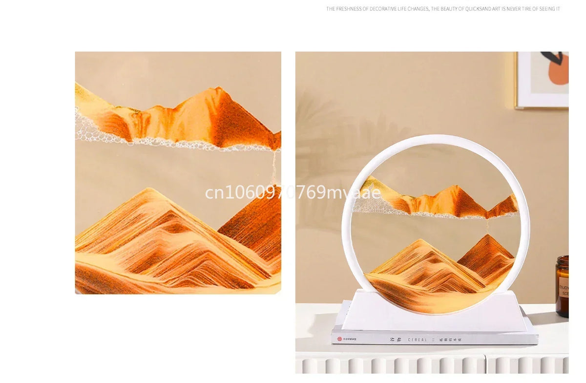 3D Moving Sand Art Frame – Dynamic Liquid Hourglass for Office Home Decor