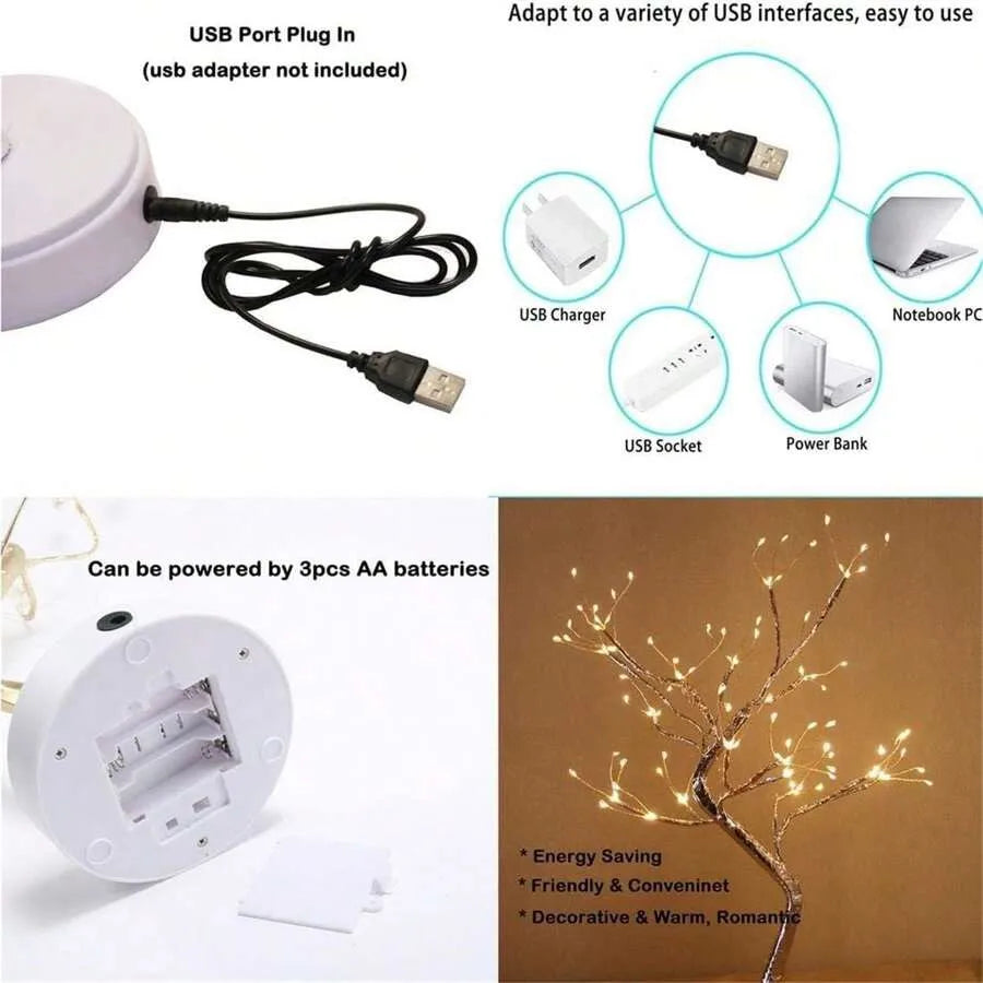 108 LED Bonsai Tree Light – Colorful USB Battery Decor for Home Bedroom Christmas