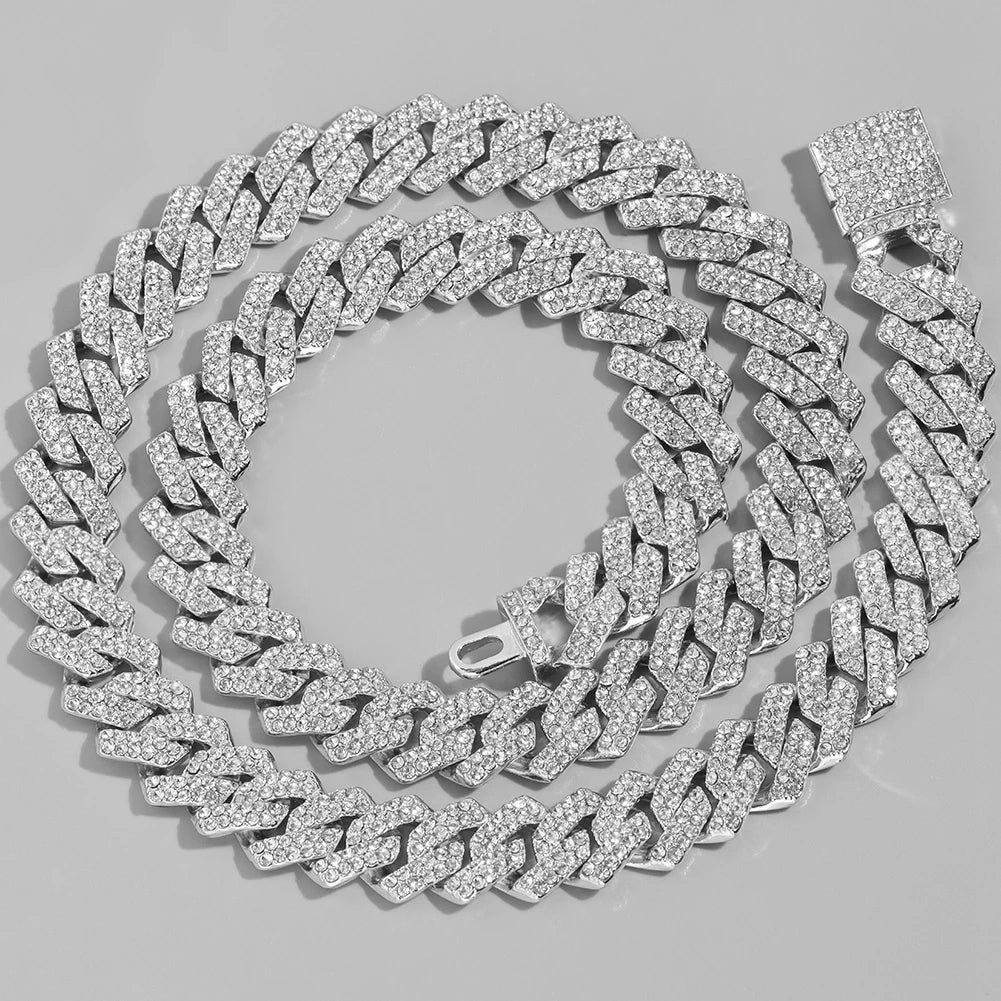 Iced Out Cuban Link Chain – AAA Rhinestone Men's Necklace for Hip Hop Jewelry