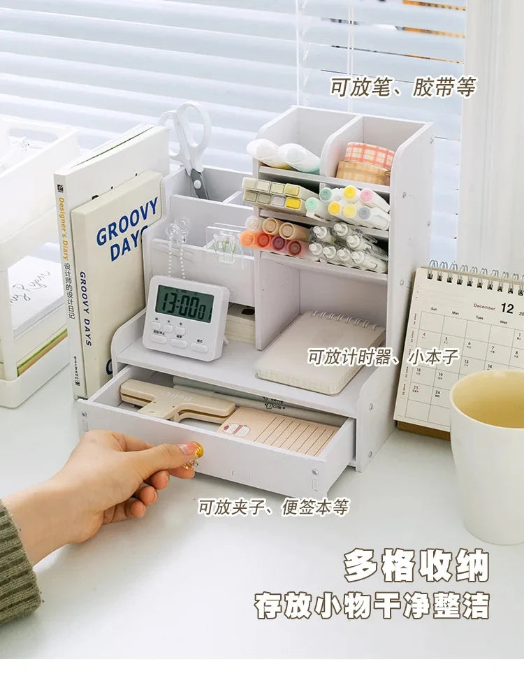 Wooden Desk Organizer – Desktop Stationery Storage for Home Office