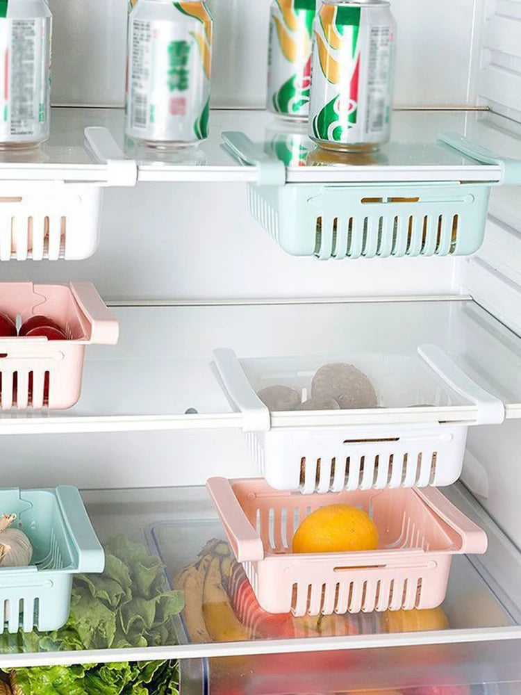 Retractable Refrigerator Storage Basket – Adjustable Kitchen Drawer for Organization