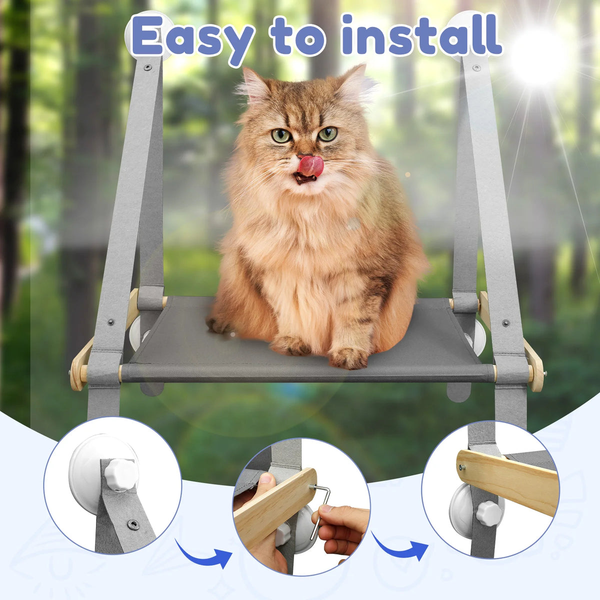 Foldable Cat Window Hammock – Suction Cup Aerial Perch for Indoor Cats