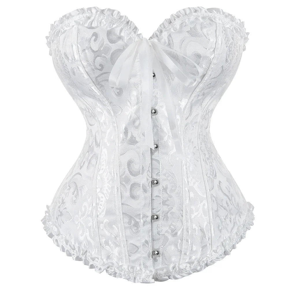Victorian Jacquard Corset Top – Lace Up Gothic Bustier for Cosplay