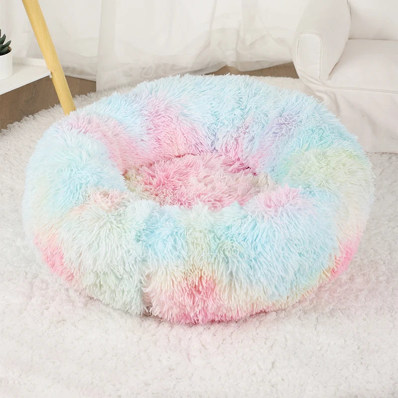 Plush Donut Dog Bed – Large Round Fluffy Kennel for Winter Pet Comfort