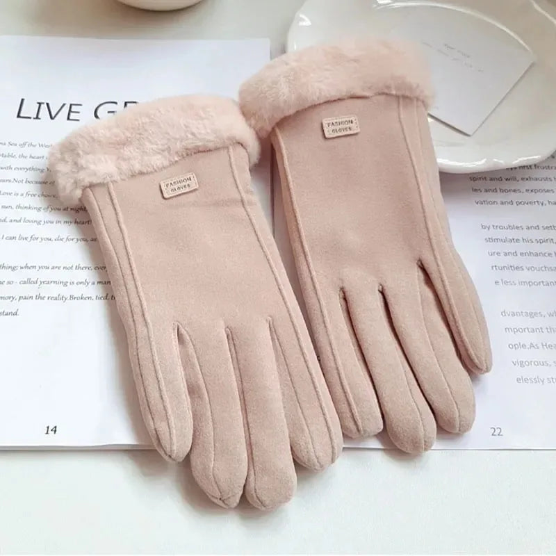 Women Suede Touchscreen Gloves – Thick Plush Lined for Winter Outdoor Wear