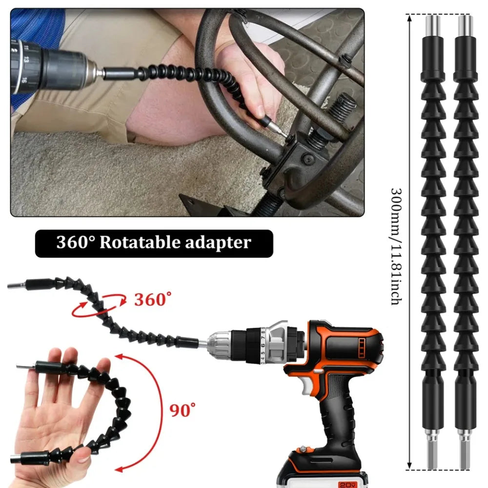 Flexible Drill Bit Extension Set – 105° Right Angle Adapter for Power Tools