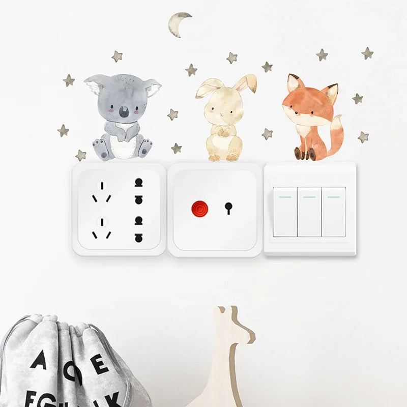 Cartoon Animal Switch Stickers – Cute Boho Wall Decals for Kids Nursery
