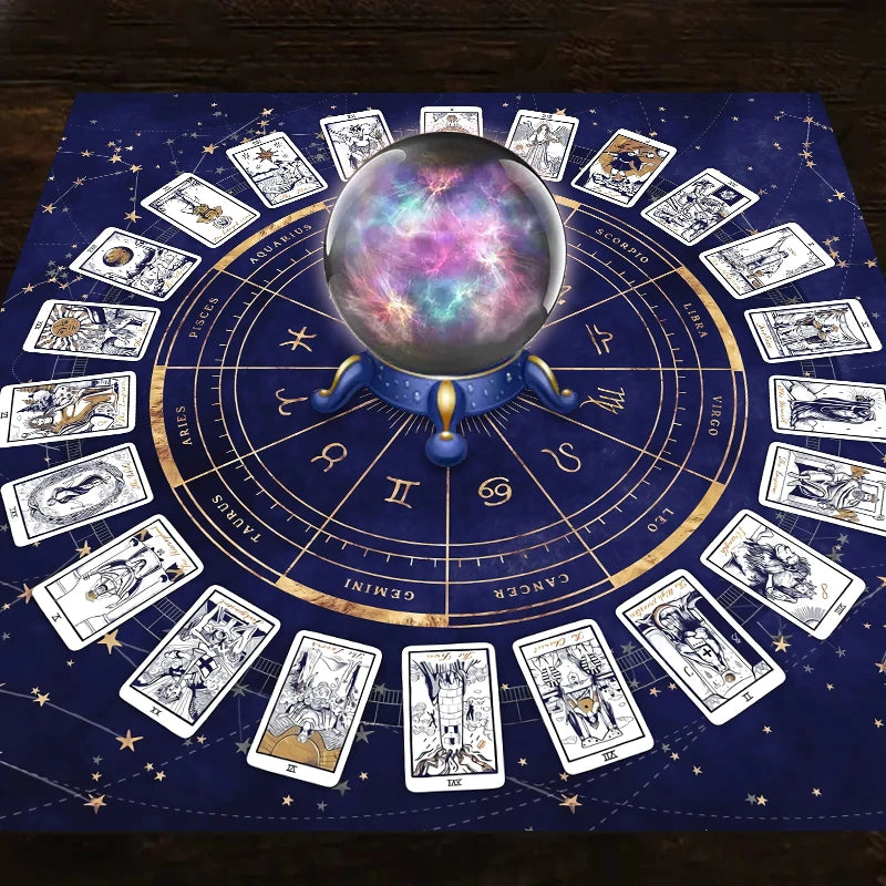 Zodiac Tarot Card Tablecloth – Velvet Divination Mat for Fortune Telling