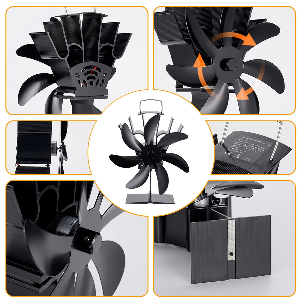 7-Blade Heat Powered Stove Fan – Silent Aluminum Eco-Fan for Log Wood Burners