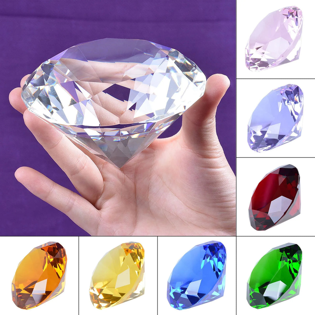 Crystal Diamond Paperweight – Large Cut Glass Gemstone for Wedding Decor