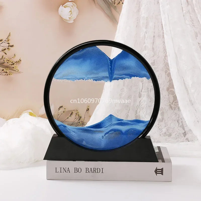 3D Moving Sand Art Frame – Dynamic Liquid Hourglass for Office Home Decor
