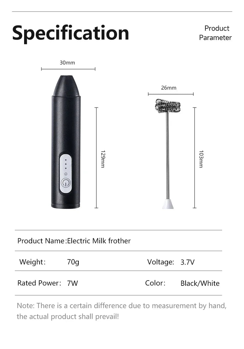 Electric Milk Frother – USB Rechargeable 3-Speed Whisk for Coffee and Foam