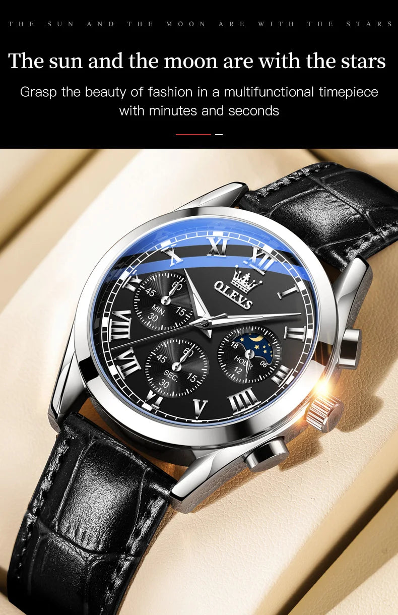 Leather Quartz Watch – Waterproof Noctilucent Timepiece for Business Men