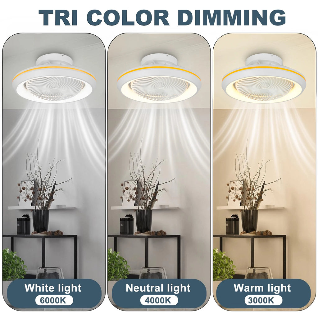 Rotating LED Ceiling Fan – 20 Inch Flush Mount Light for Modern Bedroom