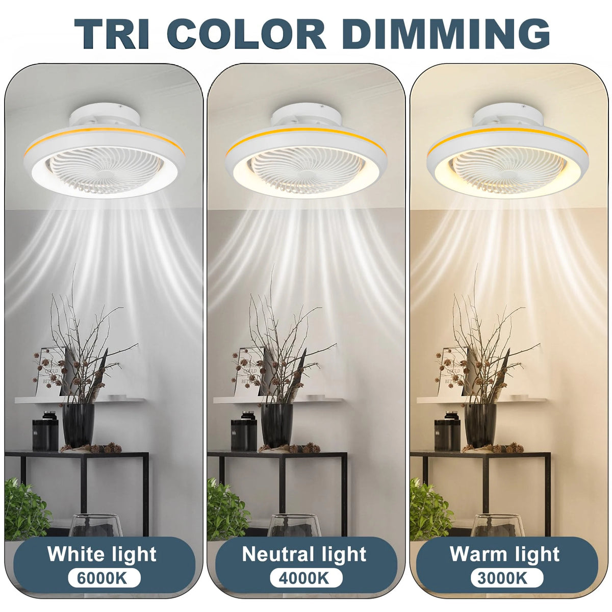 Rotating LED Ceiling Fan – 20 Inch Flush Mount Light for Modern Bedroom