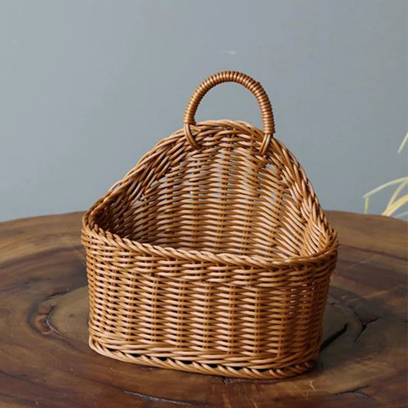 Wall Mounted Rattan Basket – Decorative Plastic Storage for Kitchen Home