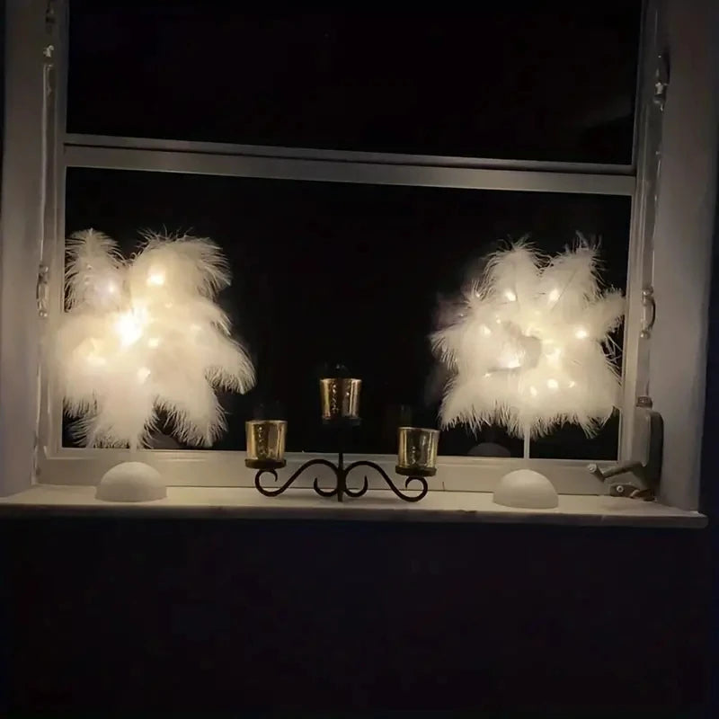 Feather LED Table Lamp – Battery-Powered Portable Night Light for Kids Bedroom