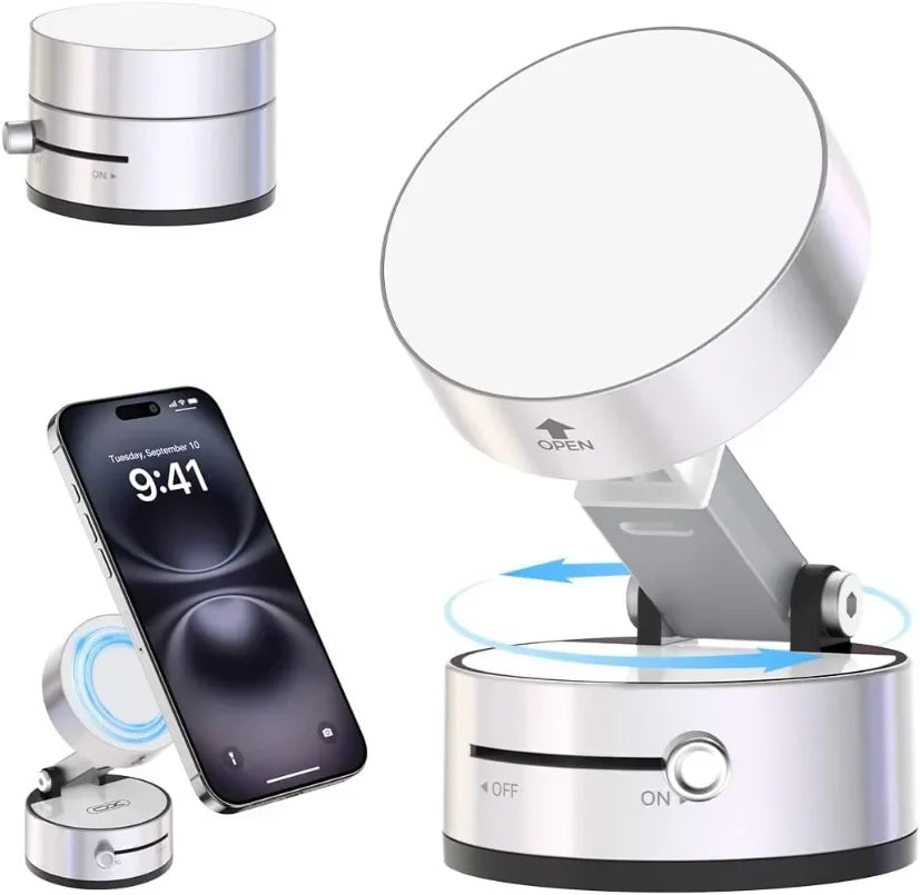 Magnetic Vacuum Phone Mount – Retractable Suction Holder for Car and Gym