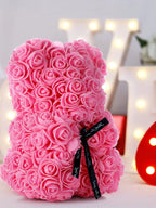 Artificial Rose Teddy Bear – 25cm Flower Figurine for Anniversary Gifts