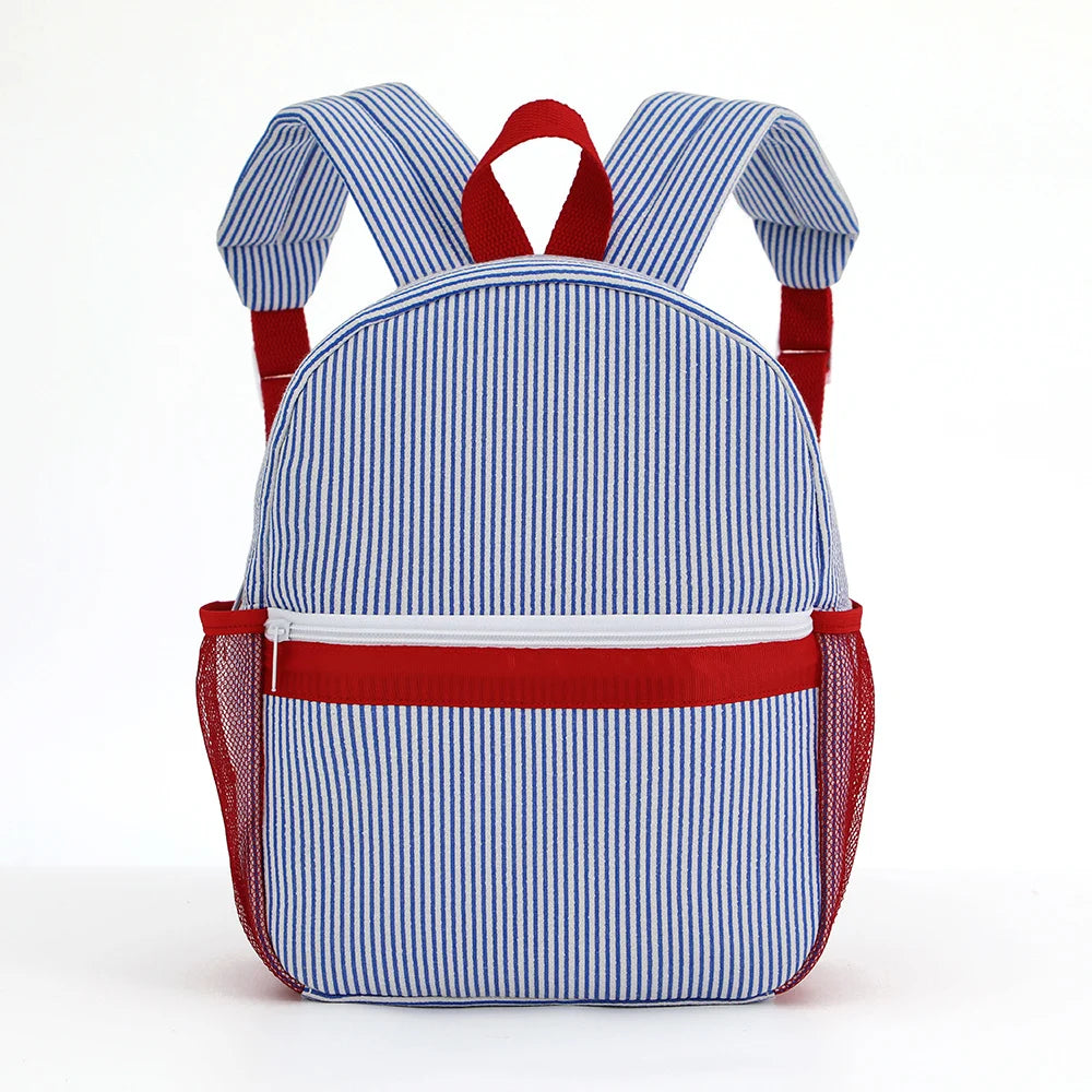 Seersucker Striped Backpack – Classic Kids Book Bag for Preschool