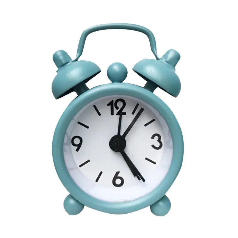 Mini Round Metal Alarm Clock – Portable Quartz Desktop Decor for Home Office
