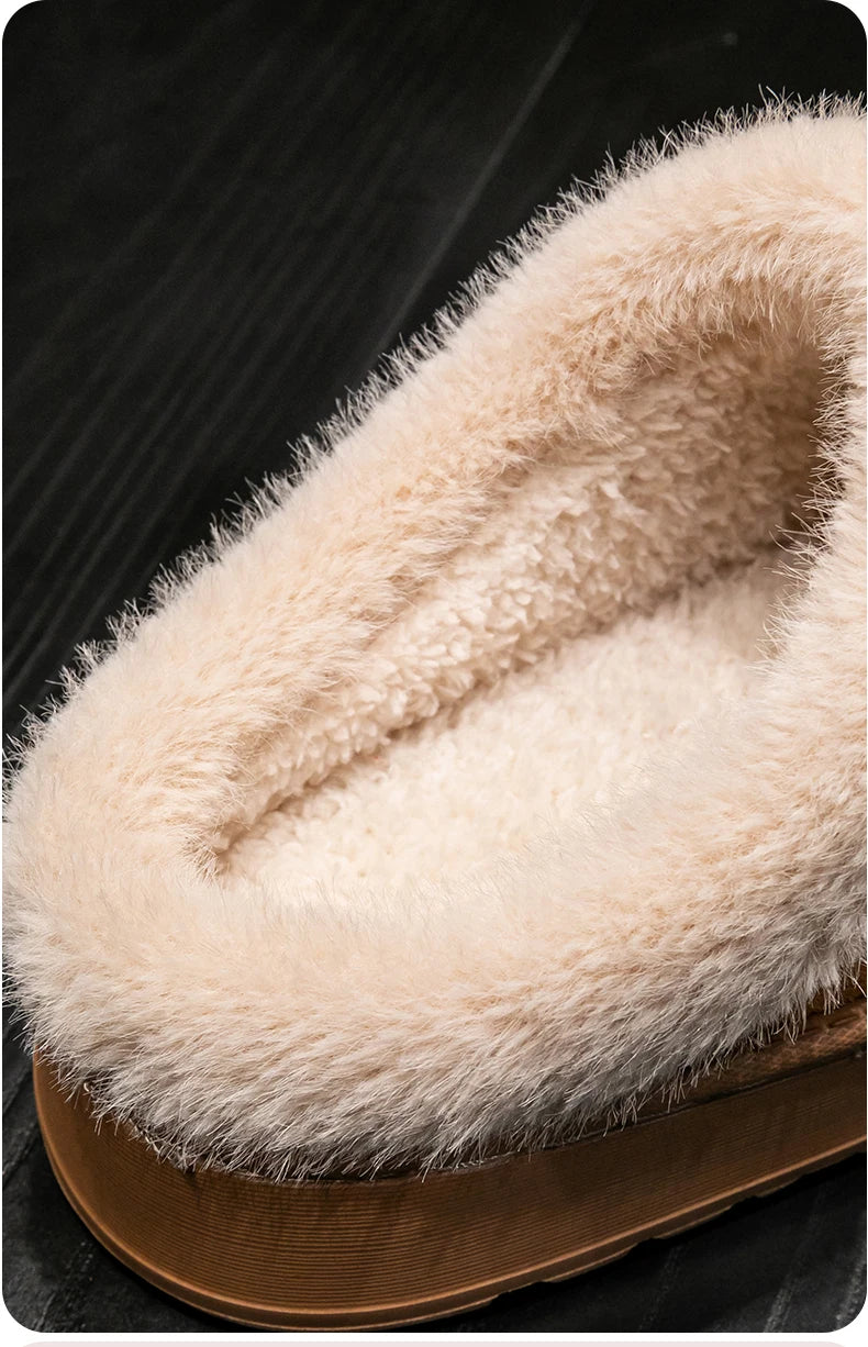 Fluffy Fur-Lined Slippers – Anti-Slip Thick Sole Winter Shoes for Indoor Home Use