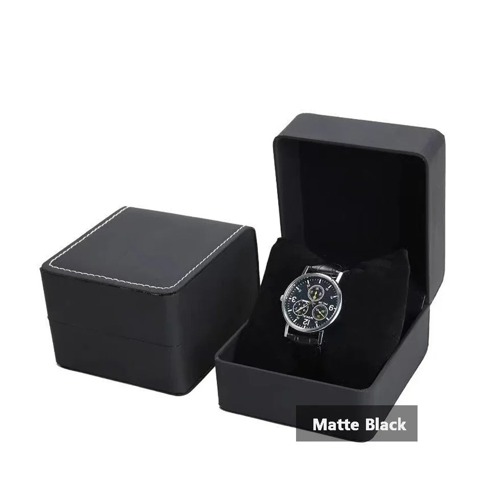 Black PU Leather Watch Box – Single Display Case with Pillow for Men