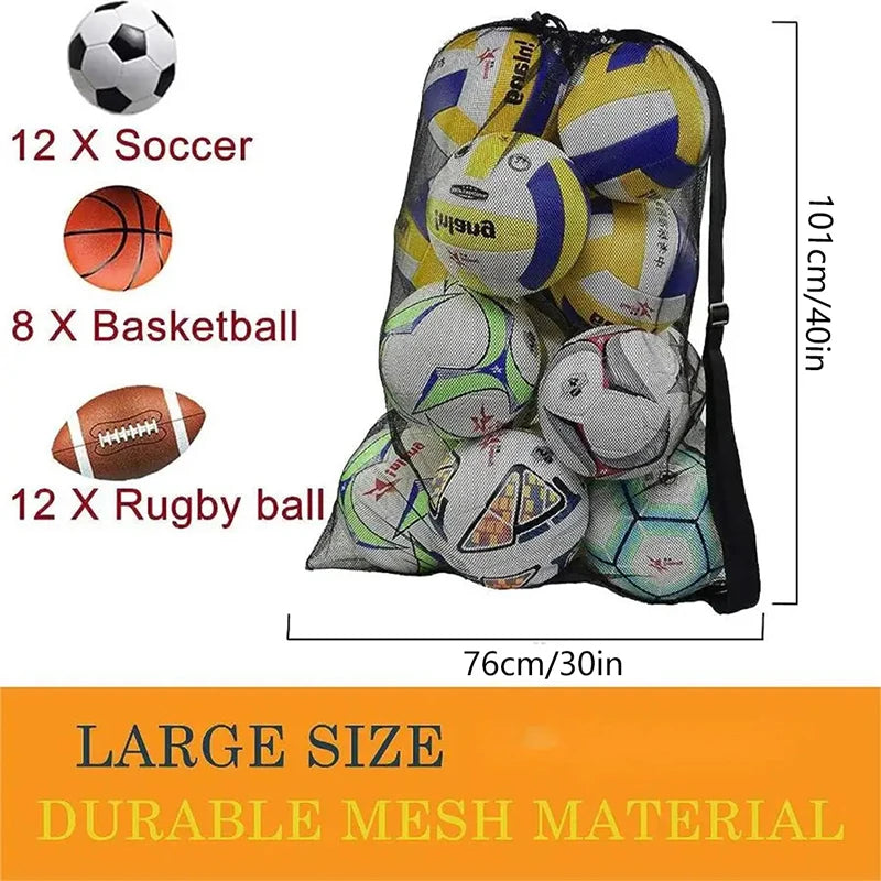 Extra Large Mesh Sports Ball Bag – Zipper Pocket Carrier for Gym and Training