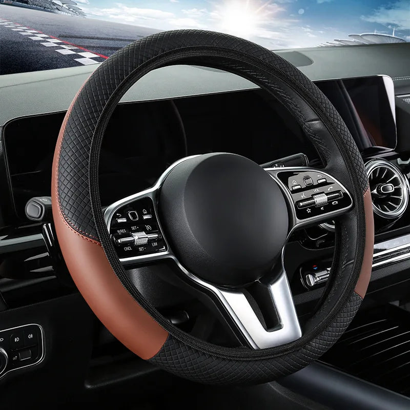 Faux Leather Steering Wheel Cover – 38cm Breathable Grip for Auto Interior