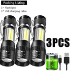 USB Rechargeable Mini Flashlight – Zoomable COB Torch for Camping and Emergency
