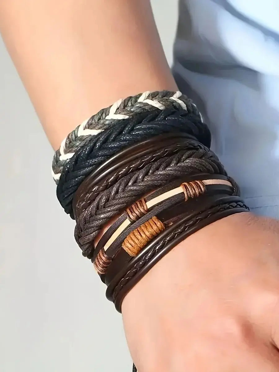 Braided Leather Bead Bracelets – Ethnic Tribal Wristbands for Men Women
