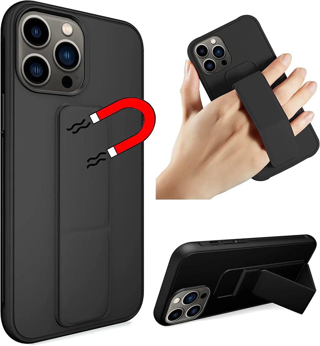 Magnetic Stand Phone Case – Protective Cover with Wrist Strap for iPhone Series