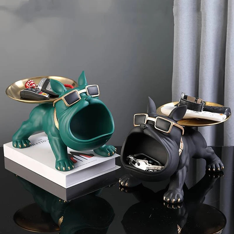 Bulldog Key Storage Tray – Decorative Resin Figurine for Entryway Decor