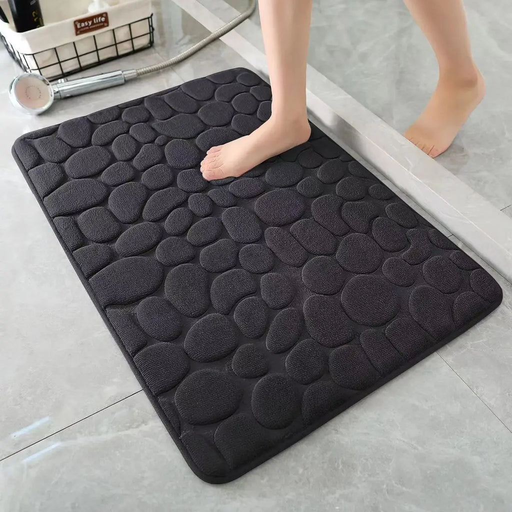 Cobblestone Bath Mat – Non-Slip Absorbent Floor Rug for Bathroom Decor