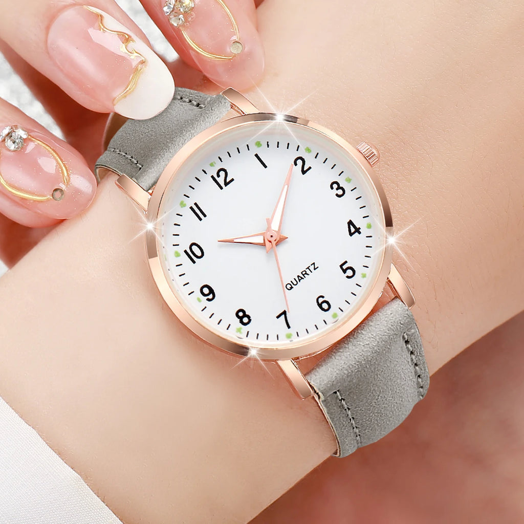 Arabic Dial Quartz Wristwatch – Leather Strap Casual Gift for Women