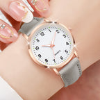 Arabic Dial Quartz Wristwatch – Leather Strap Casual Gift for Women
