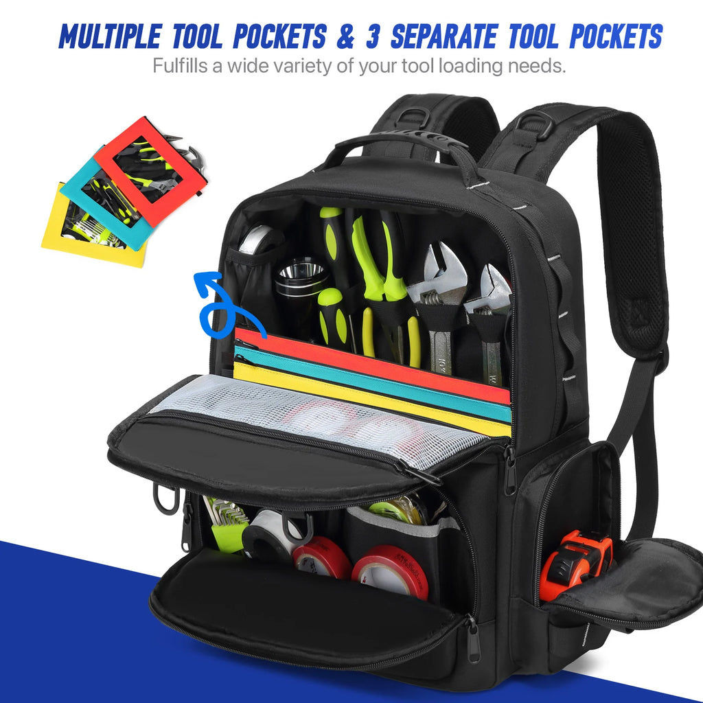 Heavy Duty Tool Backpack – Portable Organizer for Electricians and Plumbers