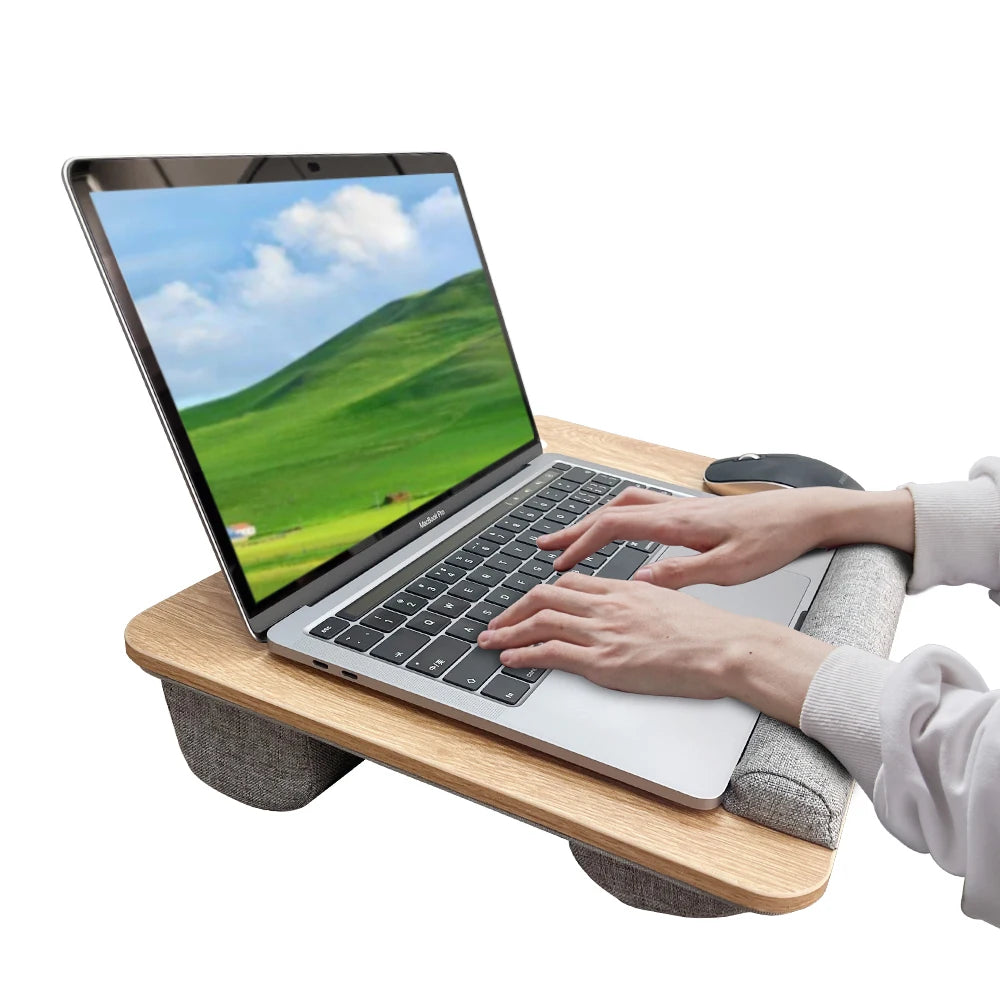 Portable Wooden Laptop Bed Desk – 15 Inch Lap Tray with Cushion for Study